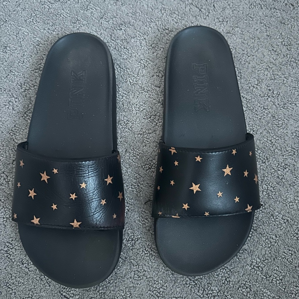 PINK Victoria's Secret Starry Black Slide Sandals